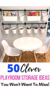 Mommy Experts Share 50 Playroom Ideas That Will Turn Your Child's Messy Play Space Into An Organized and Safe Play Haven For Kids. Small Playroom designs too. Playroom Organization is key!
