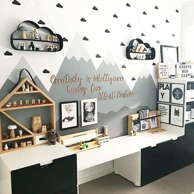 I love this black and white playroom idea or nursery idea! Check out 50 amazing playrom storage ideas! 