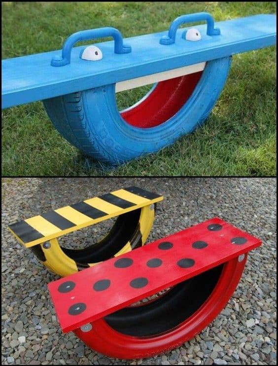 repurposed tire seesaw