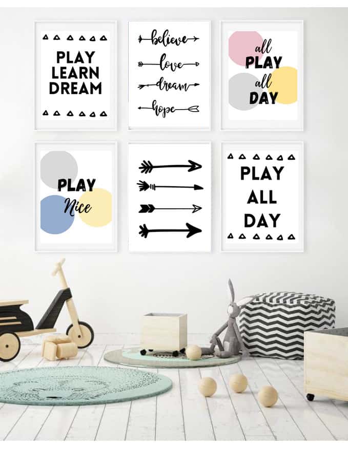 These Free Wall Art Printables are Simply Gorgeous and Super Useful for any playroom design, nursery, or kids room decor. Use for kids,  playroom ideas, or nursery ideas.