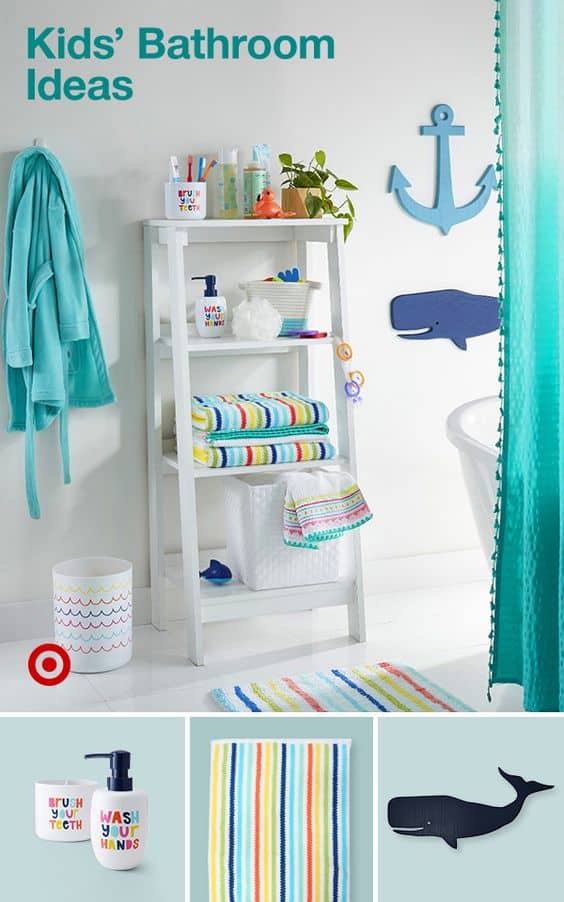 This Compilation of Amazing Kid's Bathroom Ideas Will Have You Wishing you Saw This Earlier! Bring Beautiful Organization To Your Kid's or Toddler's Bathroom! Kids bathroom decor ideas or shared bathrooms, boy's bathroom ideas, and girls bathroom ideas included