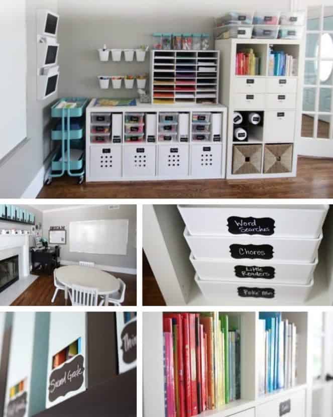 Mommy Experts Share 40 Homeschool Room Ideas That Will Turn Your Child's Space Into An Organized Learning Area For Kids In Small Spaces Too. Get Great Ideas For Home School Desks, Tables, and Storage