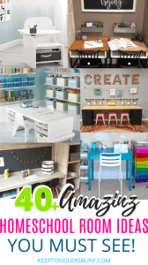 Mommy Experts Share 40 Homeschool Room Ideas That Will Turn Your Child's Space Into An Organized Learning Area For Kids In Small Spaces Too. Get Great Ideas For Home School Desks, Tables, and Storage