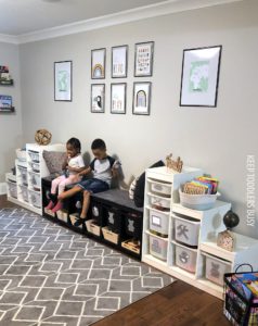 My Kid's Messy, Half Organized, Play Space Gets An IKEA Playroom Storage Makeover Into a Chíc, Organized, Kid's Room! We Painted Trofast Units Using Playrooms Ideas With Design Budget In Mind