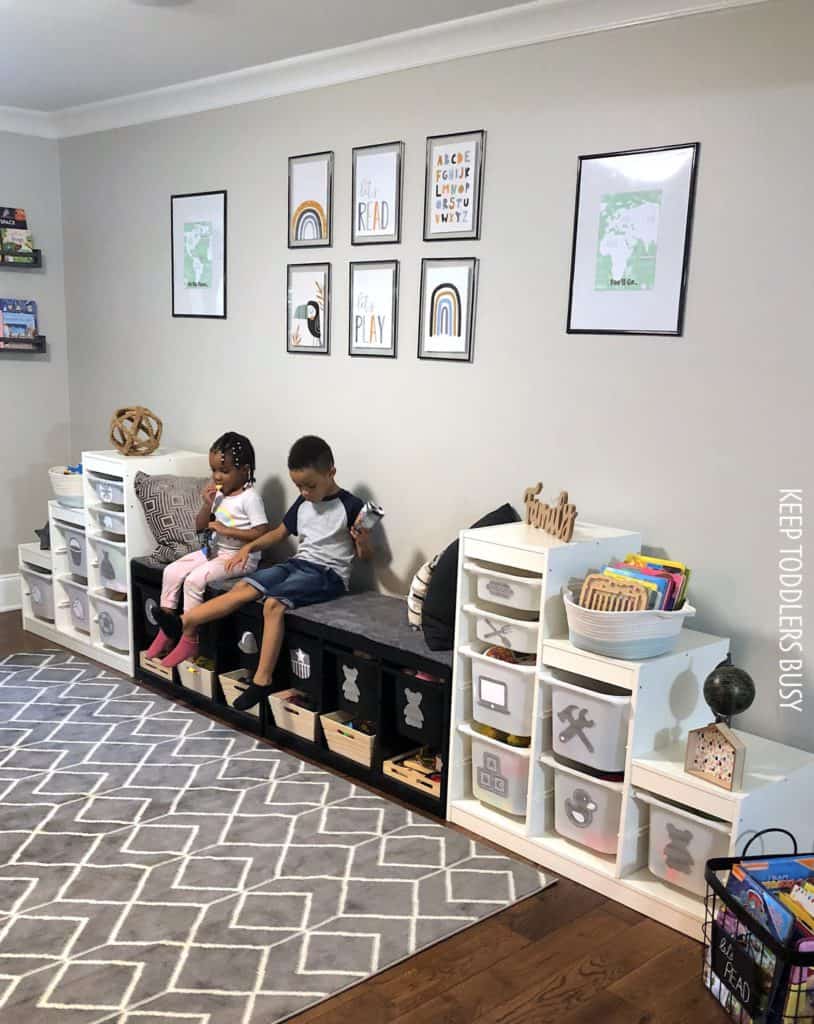 My Kid's Messy, Half Organized, Play Space Gets An IKEA Playroom Storage Makeover Into a Chíc, Organized, Kid's Room! We Painted Trofast Units Using Playrooms Ideas With Design Budget In Mind