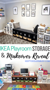 My Kid's Messy, Half Organized, Play Space Gets An IKEA Playroom Storage Makeover Into a Chíc, Organized, Kid's Room! We Painted Trofast Units Using Playrooms Ideas With Design Budget In Mind