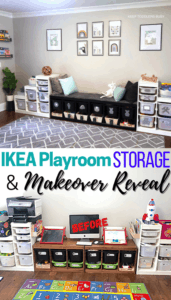 My Kid's Messy, Half Organized, Play Space Gets An IKEA Playroom Storage Makeover Into a Chíc, Organized, Kid's Room! We Painted Trofast Units Using Playrooms Ideas With Design Budget In Mind