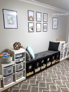 My Kid's Messy, Half Organized, Play Space Gets An IKEA Playroom Storage Makeover Into a Chíc, Organized, Kid's Room! We Painted Trofast Units Using Playrooms Ideas With Design Budget In Mind
