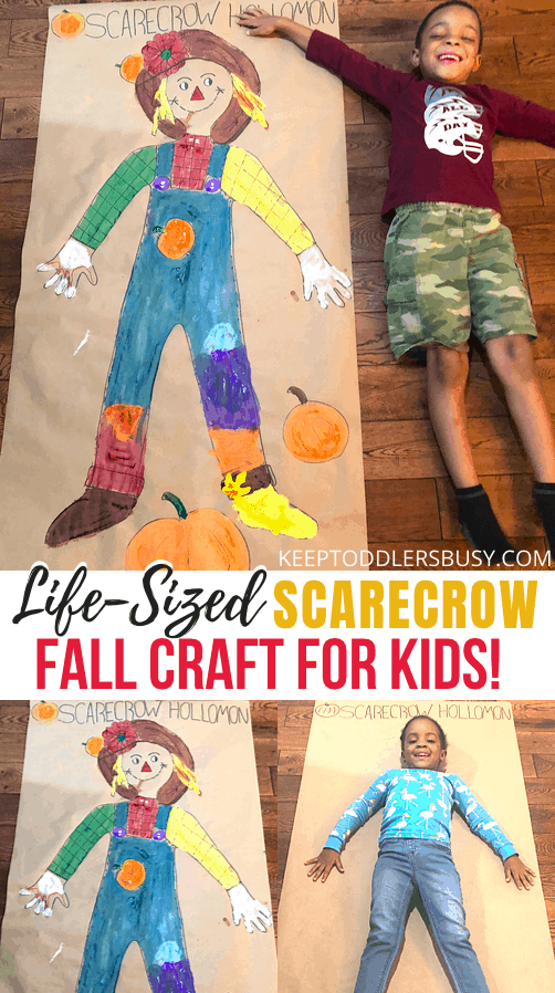 This Giant Scarecrow is Such A Fun Fall Craft Idea For Kids! Fall Crafts Are Awesome, But This Activity Is One Of The Best. It's Great For All Ages and Occupies The Kids For A Great Family Activity.