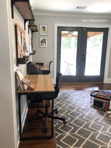 Check Out Part Two of The Kid's Homework Station and Playroom Storage Makeover. It's Now A Home Work Space That's Perfect For Home School or After School Activities and Great For Small Spaces.