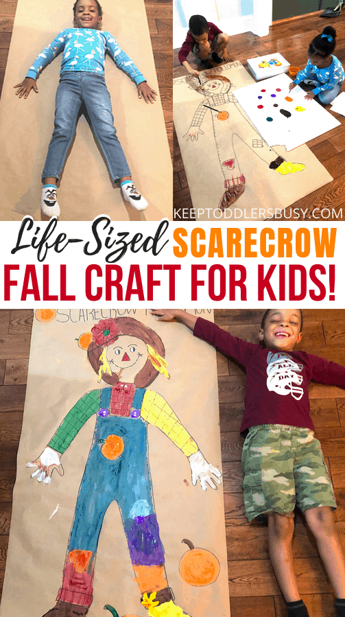 This Giant Scarecrow is Such A Fun Fall Craft Idea For Kids! Fall Crafts Are Awesome, But This Activity Is One Of The Best. It's Great For All Ages and Occupies The Kids For A Great Family Activity.