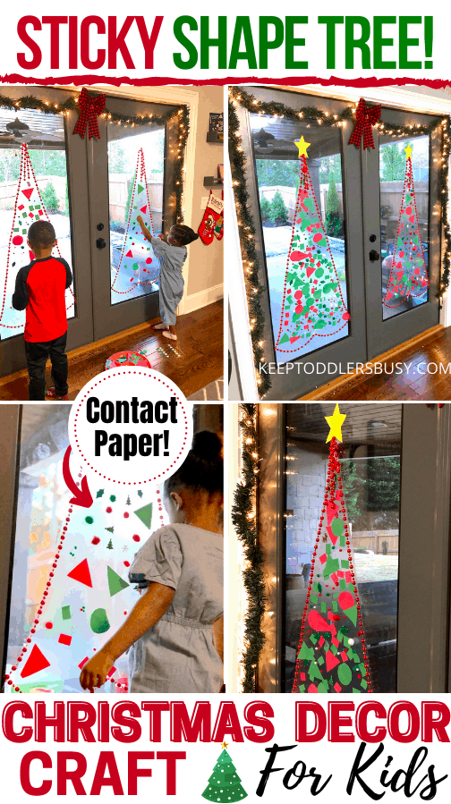 This Christmas Tree Craft For Kids Will Be A Hit For The Holidays! This Activity Uses Contact Paper To Create A Fun And Unique Christmas Craft Experience. #christmascrafts #christmascraftsforkids