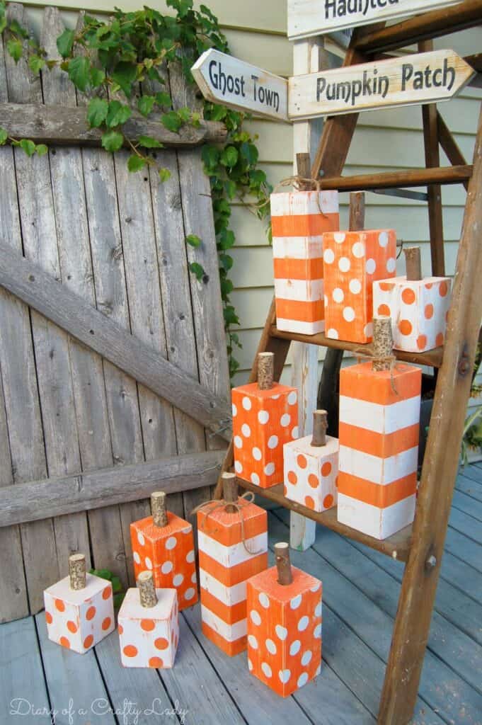 Hand-Painted Wooden Post Pumpkins